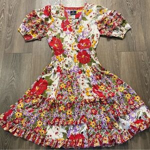 Mayeelok Paris Vintage Floral Puff Sleeve Dress— size S
